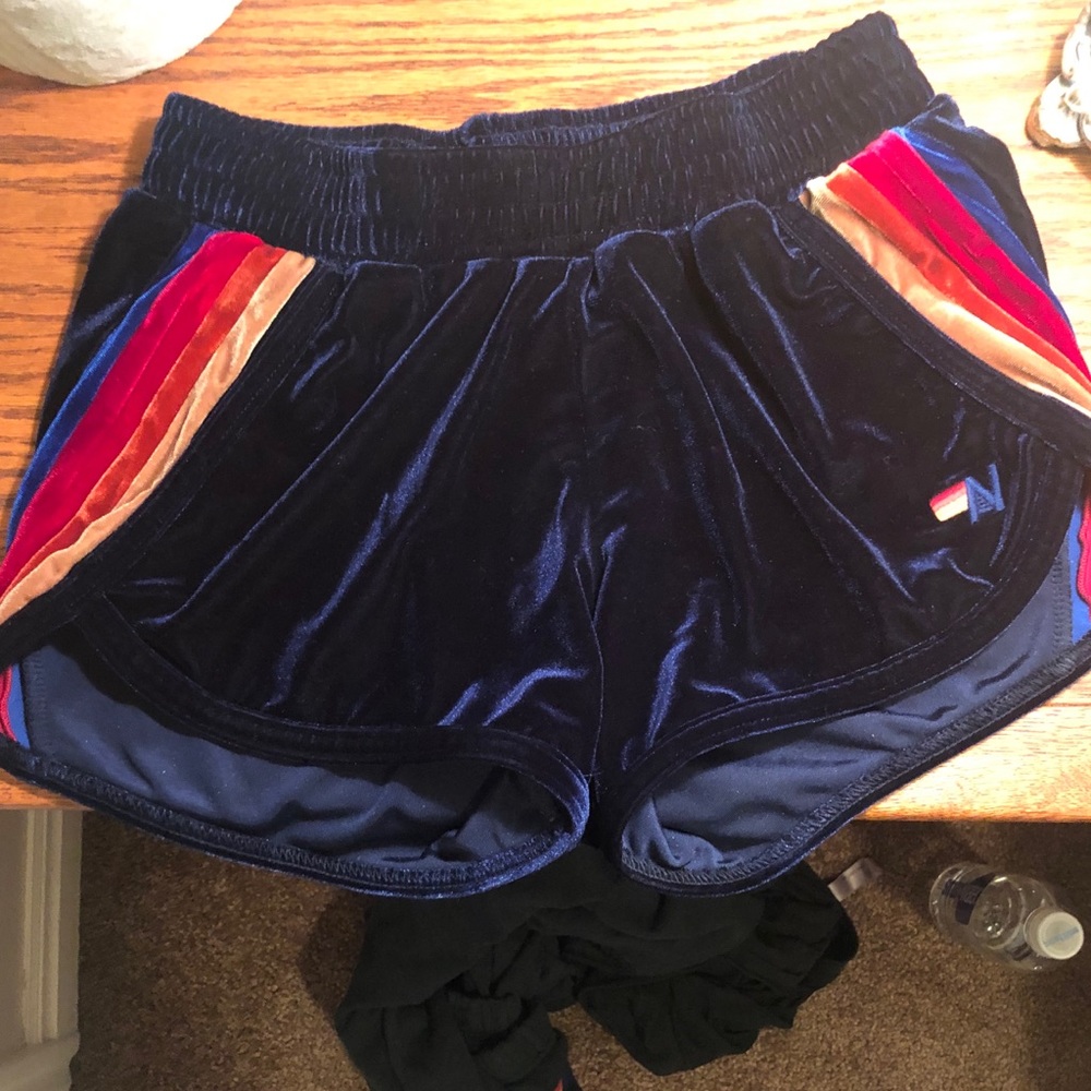 Aviator Nation 5 Stripe Velvet Jogger Shorts